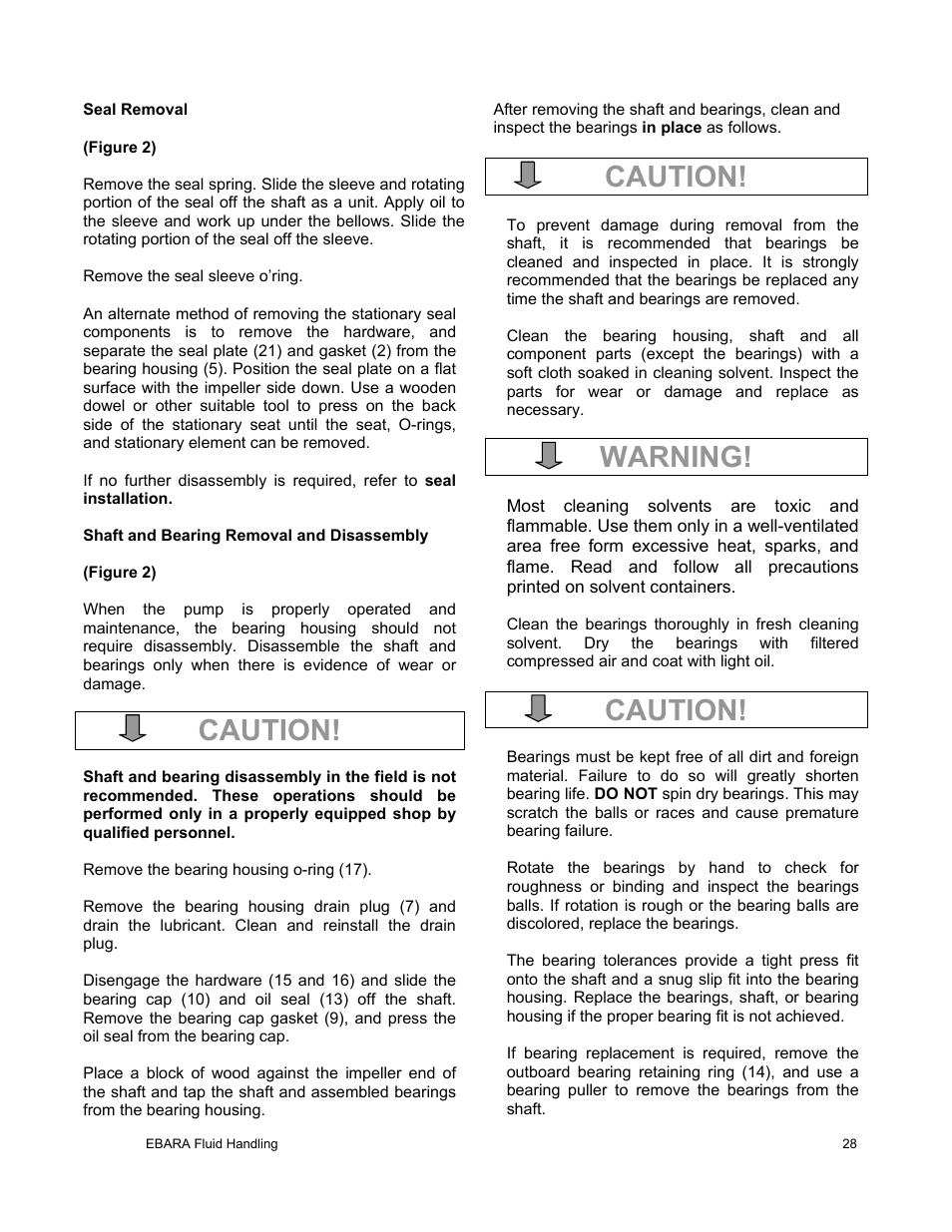 Caution, Warning | EBARA EFQT8 User Manual | Page 29 / 37