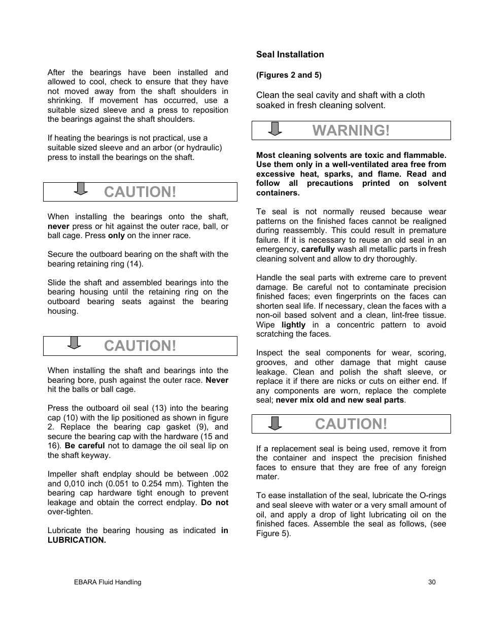 Warning, Caution | EBARA EFQT8 User Manual | Page 31 / 37