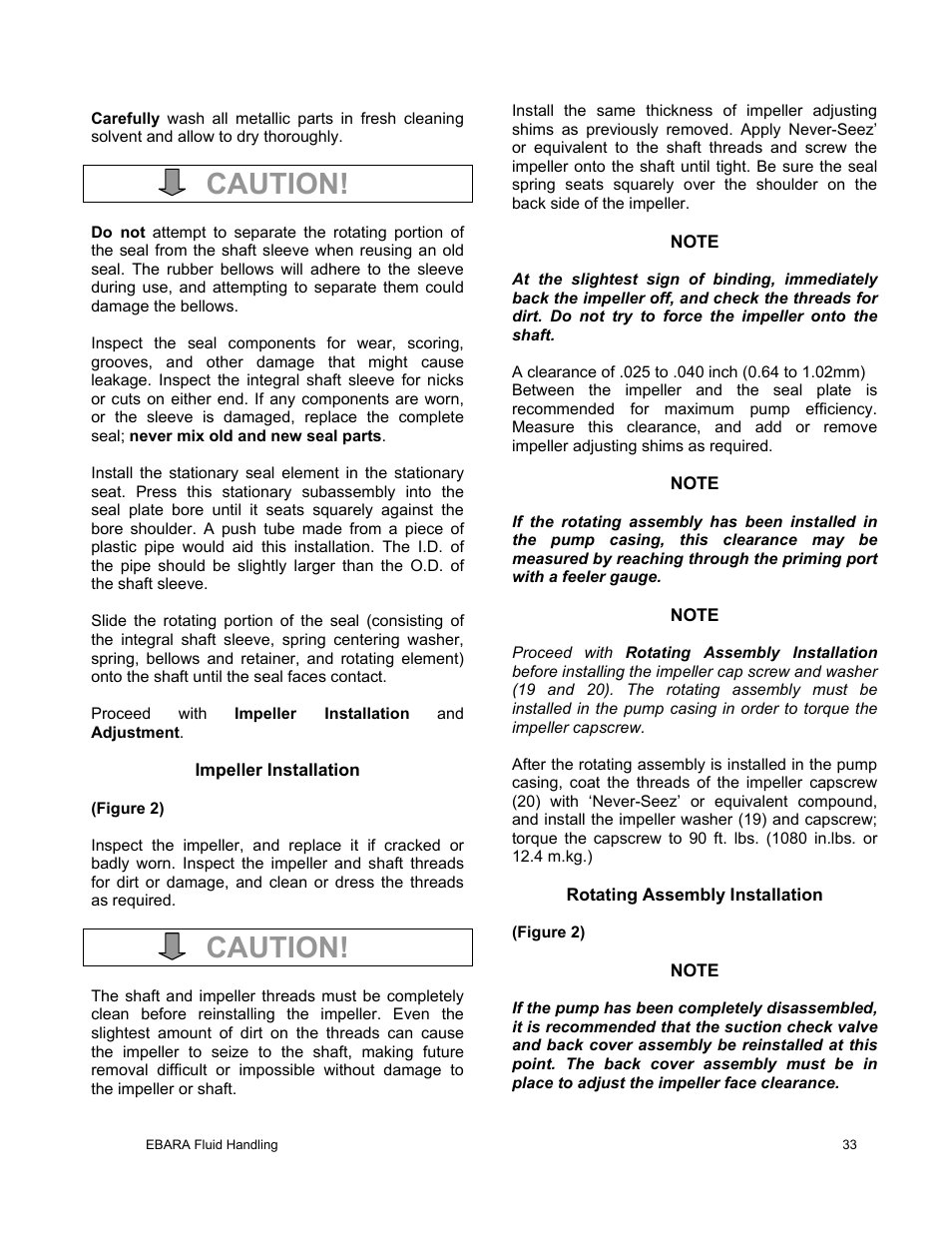 Caution | EBARA EFQT8 User Manual | Page 34 / 37