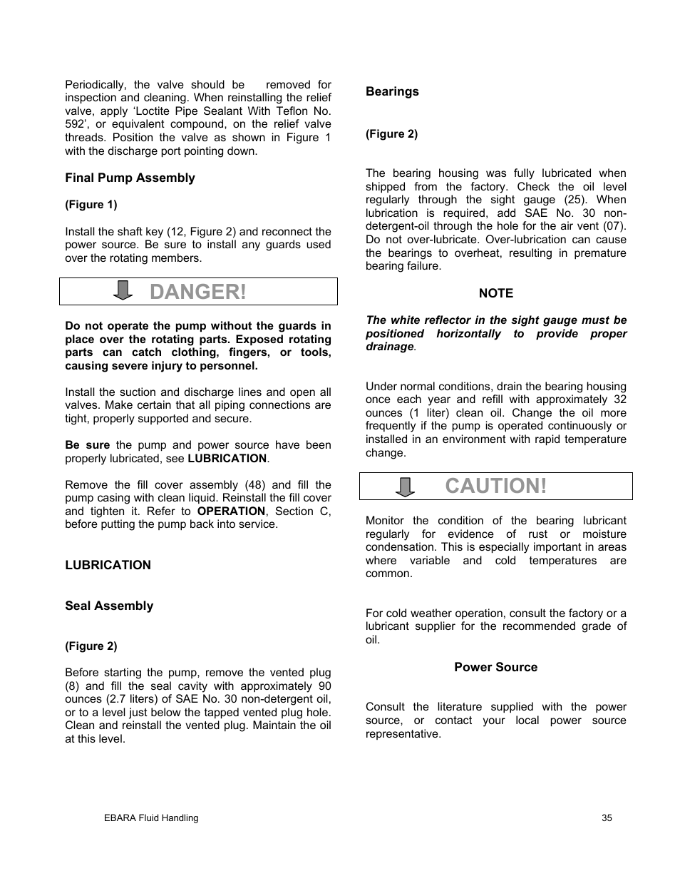 Caution, Danger | EBARA EFQT8 User Manual | Page 36 / 37