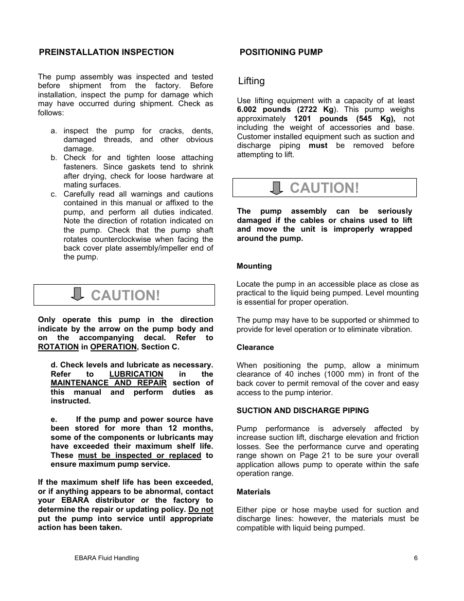 Caution | EBARA EFQT8 User Manual | Page 7 / 37