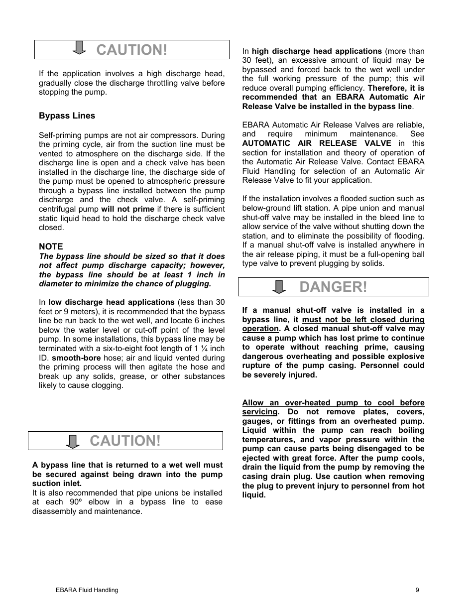 Danger, Caution | EBARA EFQT10 User Manual | Page 10 / 37