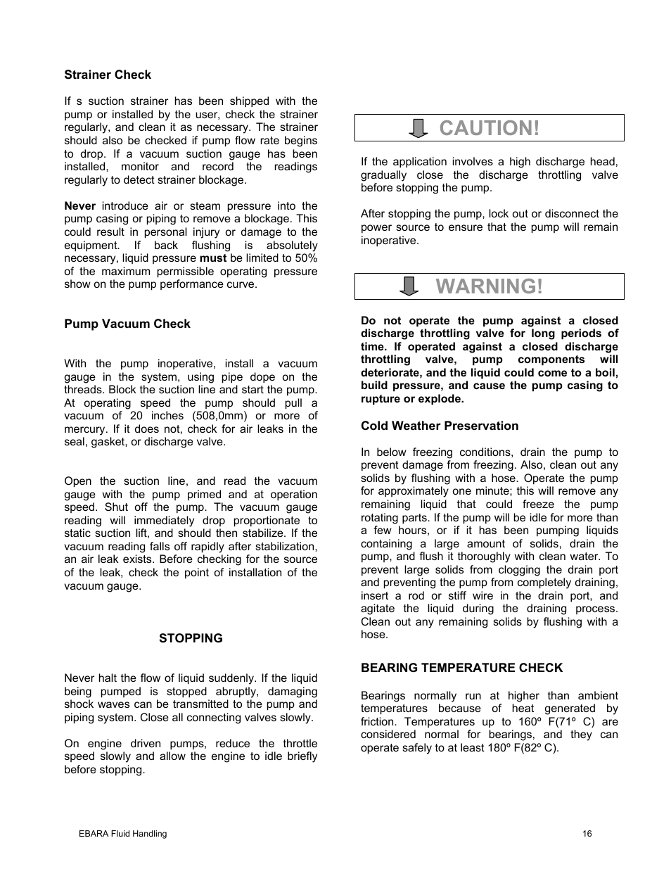 Caution, Warning | EBARA EFQT10 User Manual | Page 17 / 37