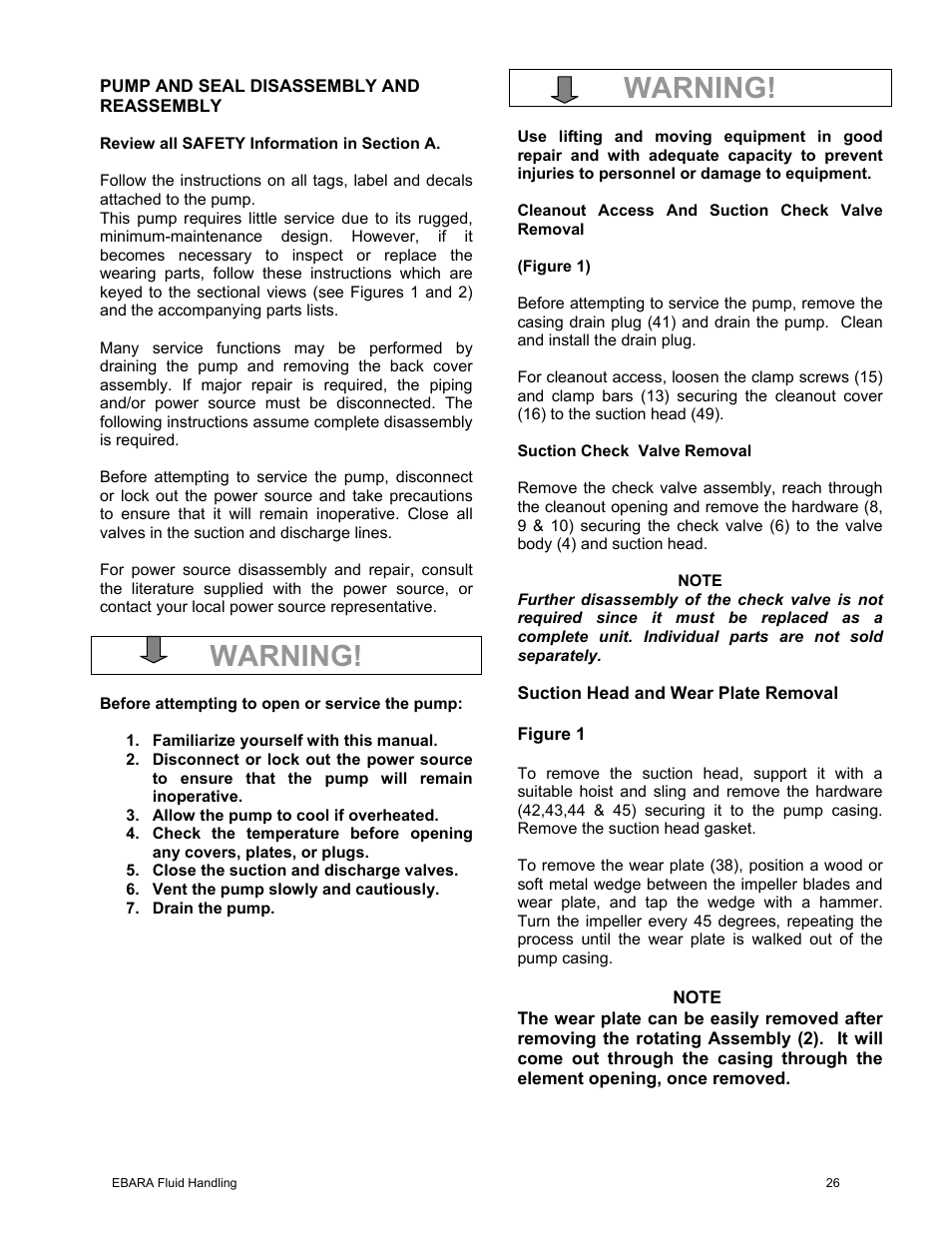 Warning | EBARA EFQT10 User Manual | Page 27 / 37