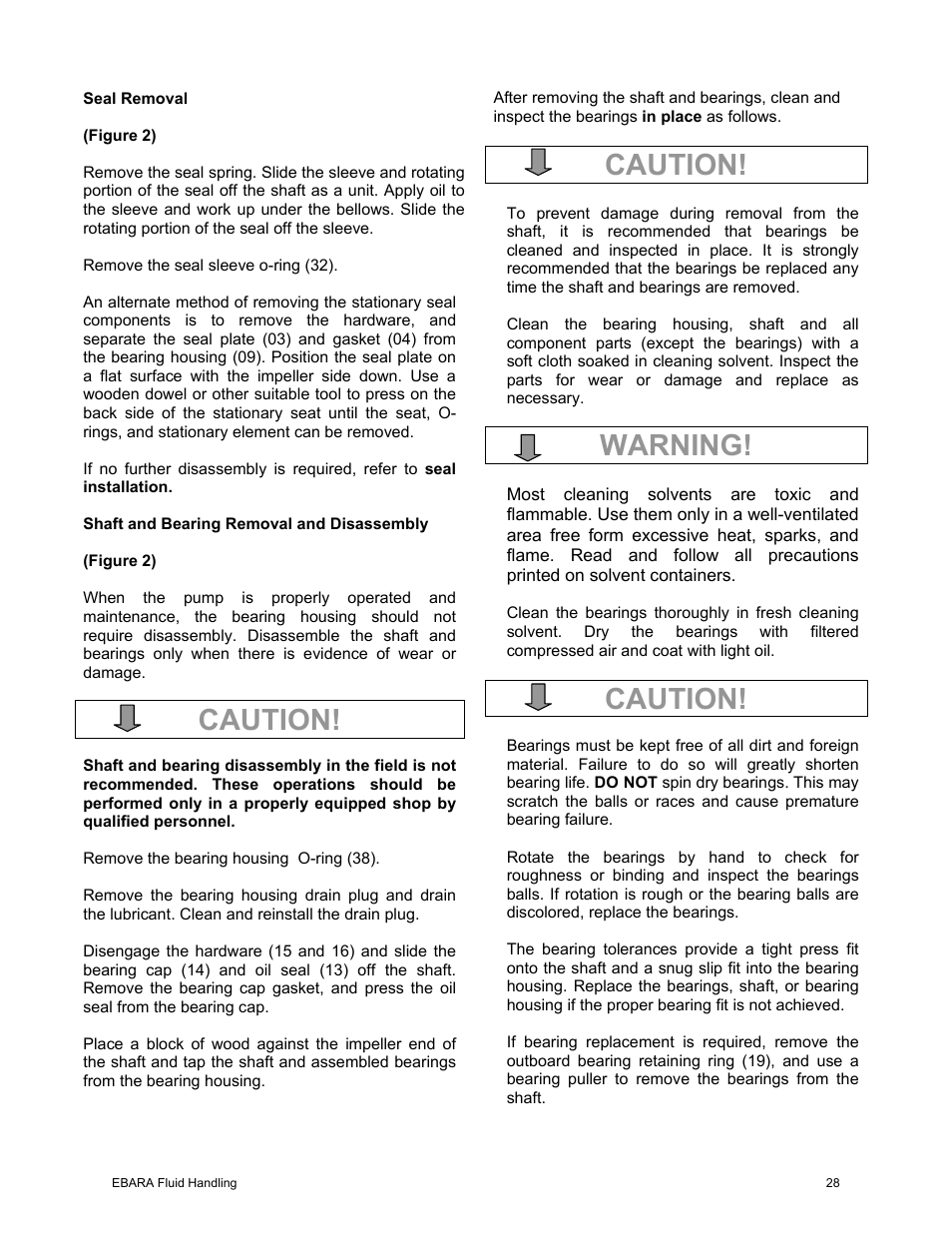 Caution, Warning | EBARA EFQT10 User Manual | Page 29 / 37