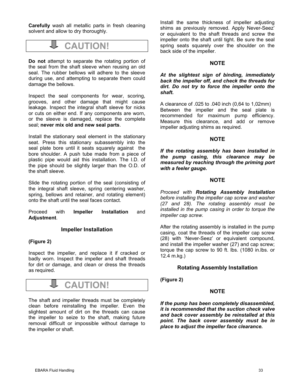 Caution | EBARA EFQT10 User Manual | Page 34 / 37