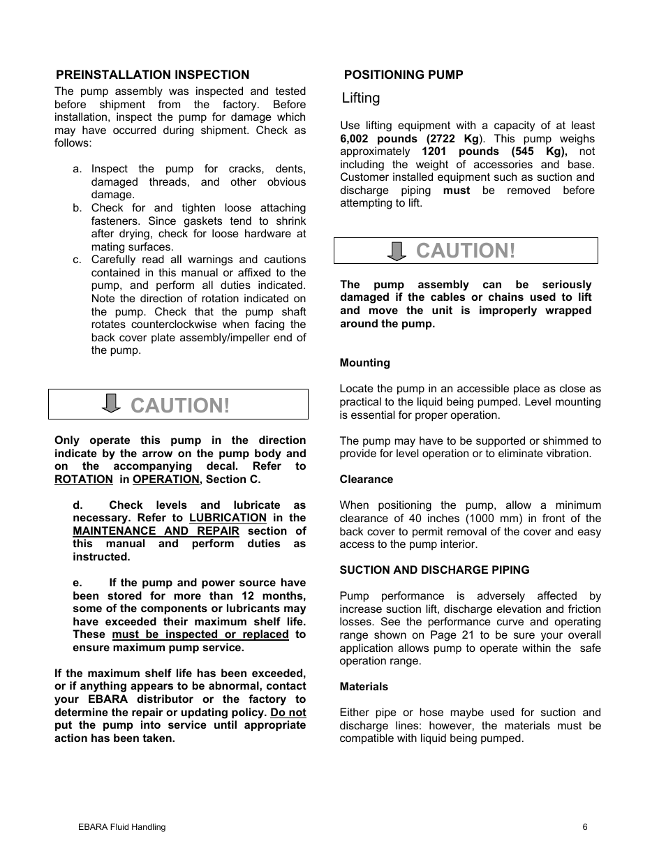 Caution | EBARA EFQT10 User Manual | Page 7 / 37
