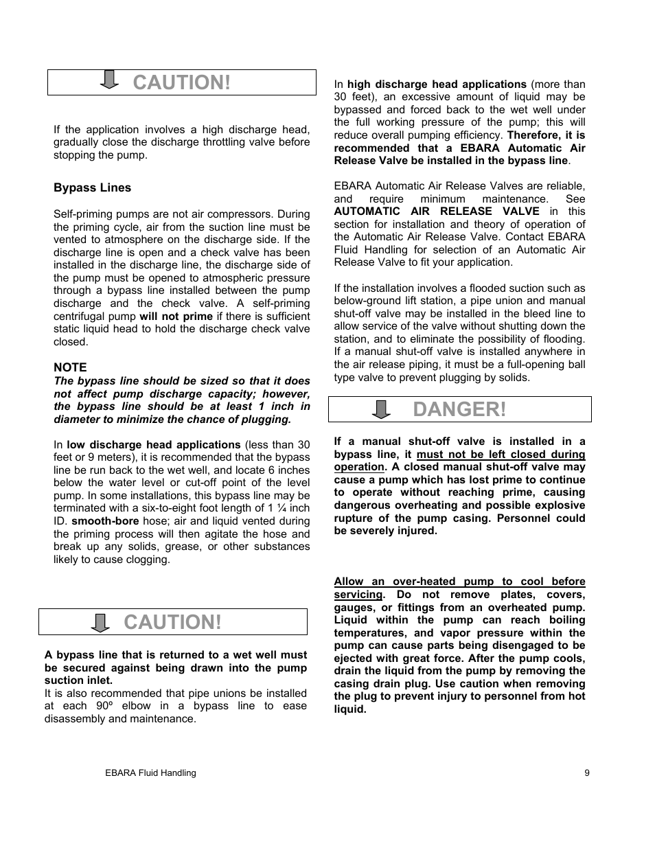 Danger, Caution | EBARA EFQT12 User Manual | Page 10 / 32
