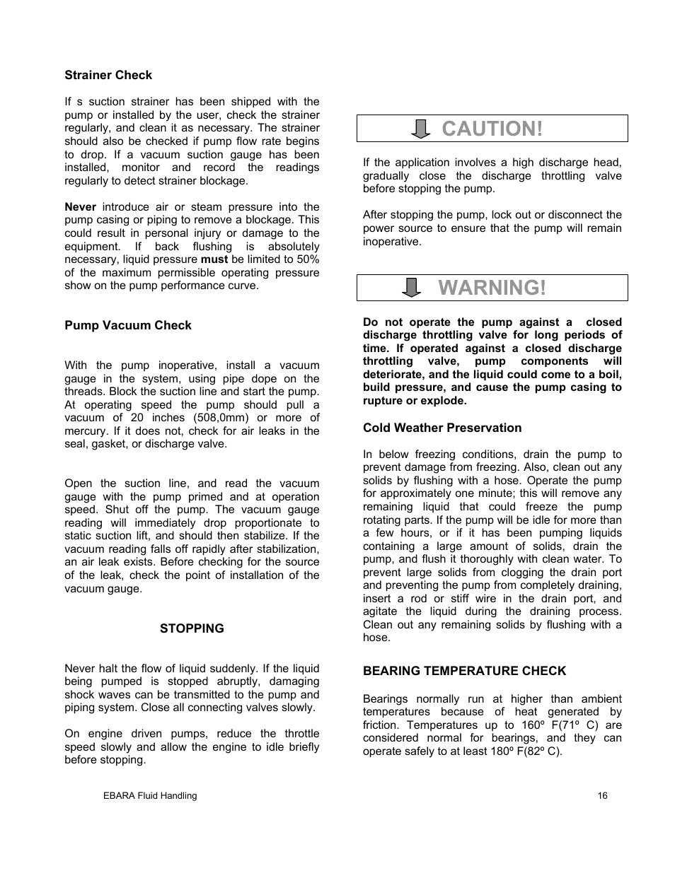 Caution, Warning | EBARA EFQT12 User Manual | Page 17 / 32
