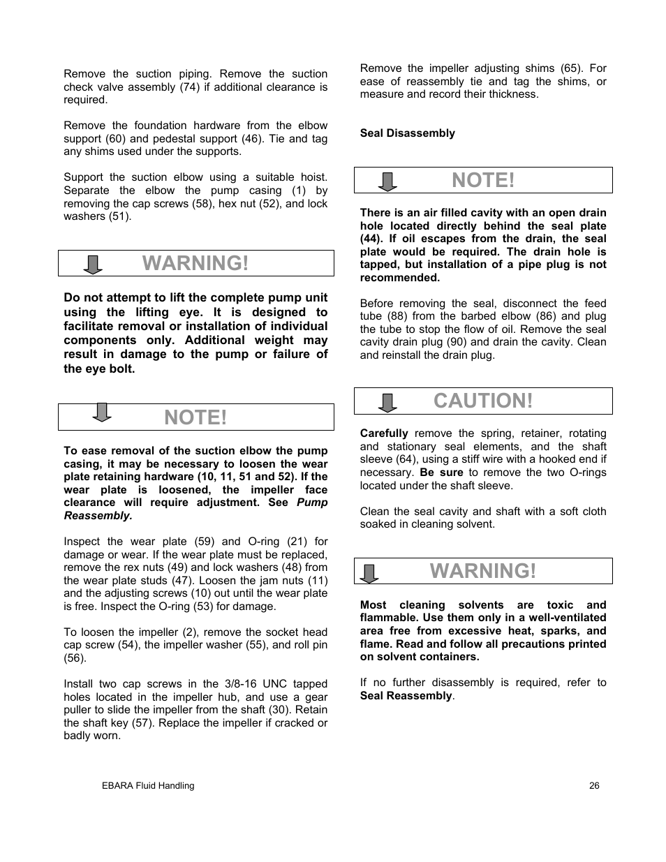 Caution, Warning | EBARA EFQT12 User Manual | Page 27 / 32