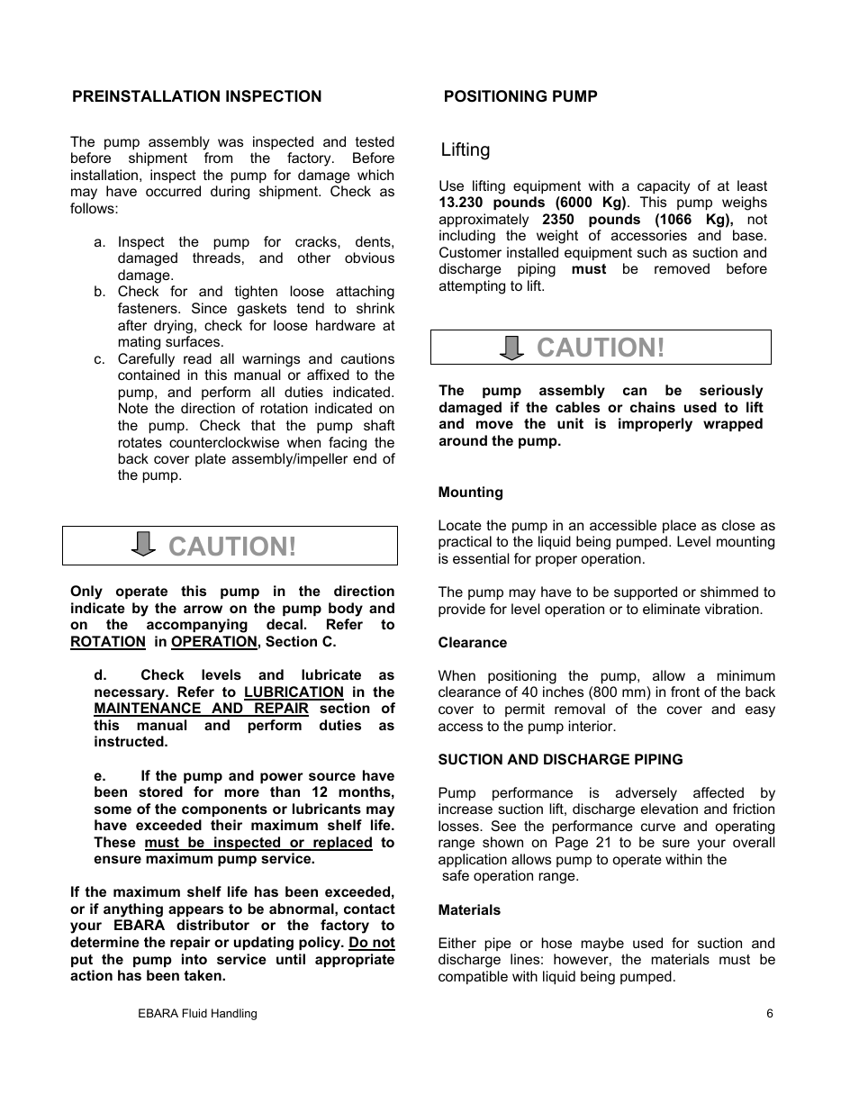 Caution | EBARA EFQT12 User Manual | Page 7 / 32