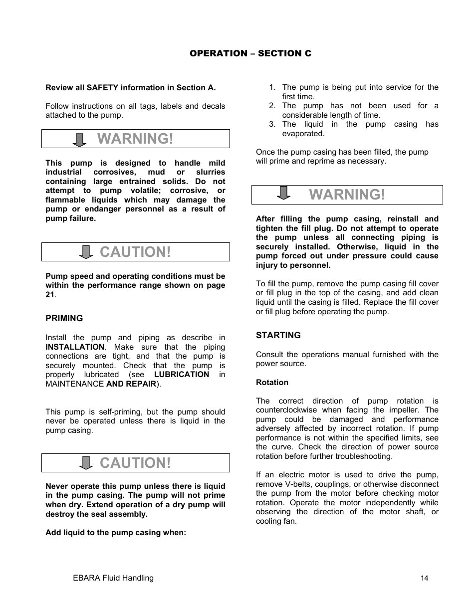 Warning, Caution | EBARA EFQU4 User Manual | Page 15 / 36