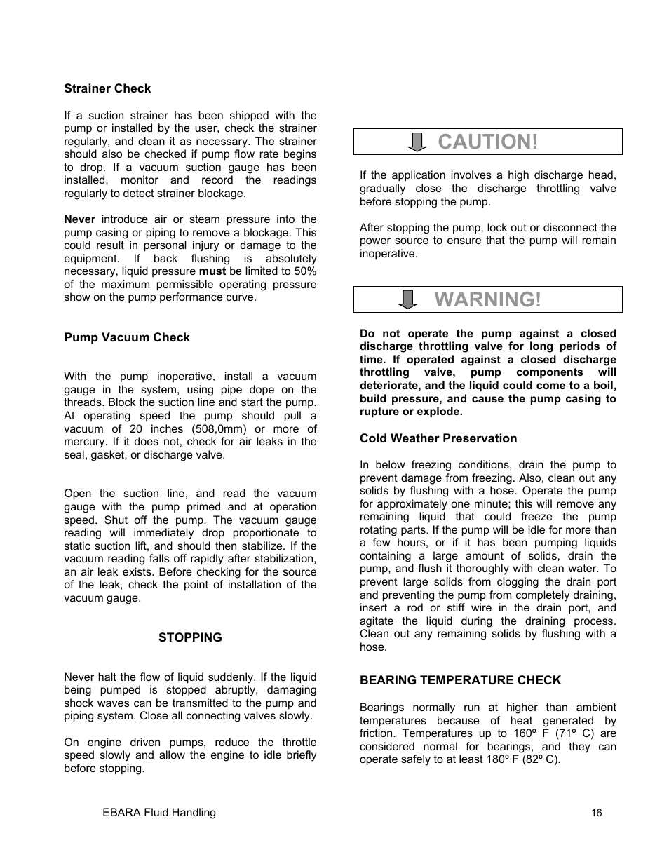 Caution, Warning | EBARA EFQU4 User Manual | Page 17 / 36