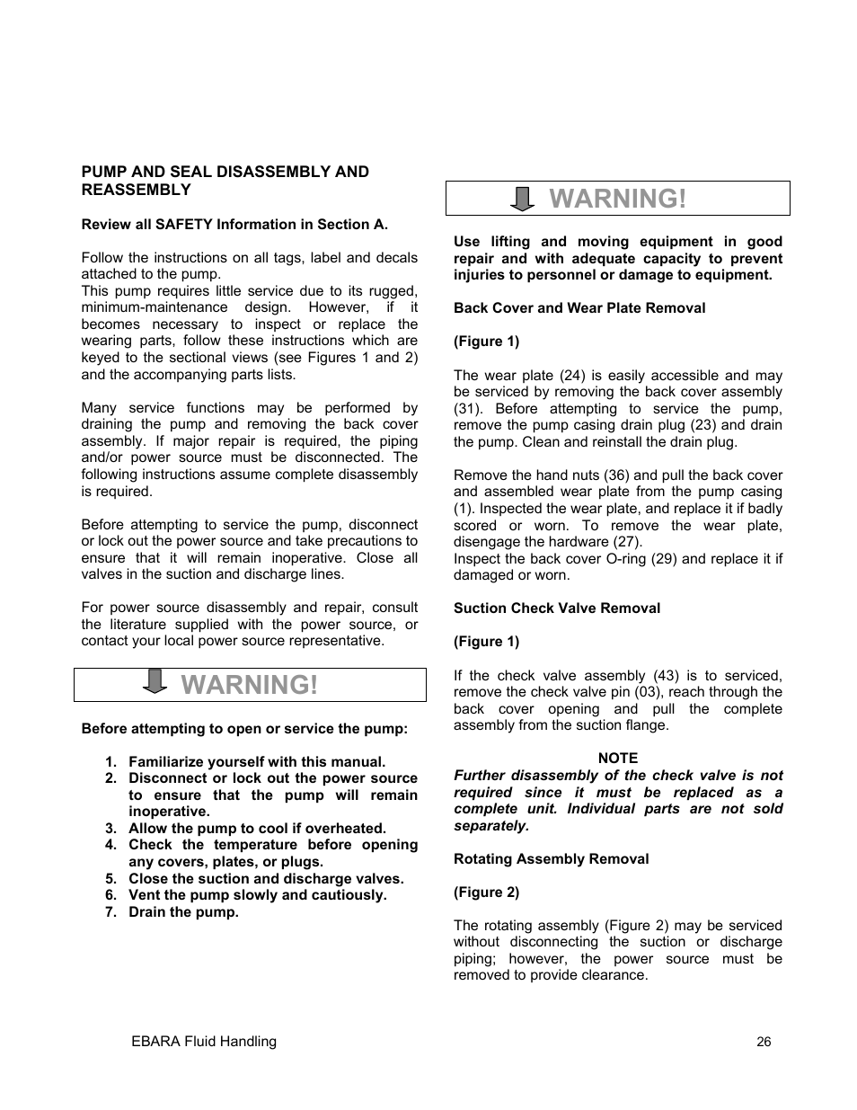 Warning | EBARA EFQU4 User Manual | Page 27 / 36