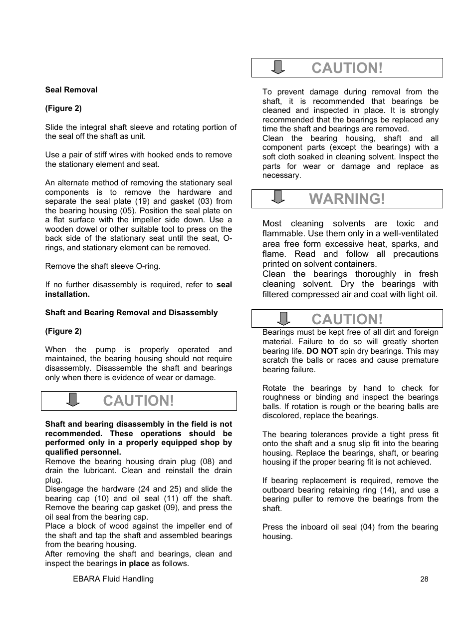 Caution, Warning | EBARA EFQU4 User Manual | Page 29 / 36