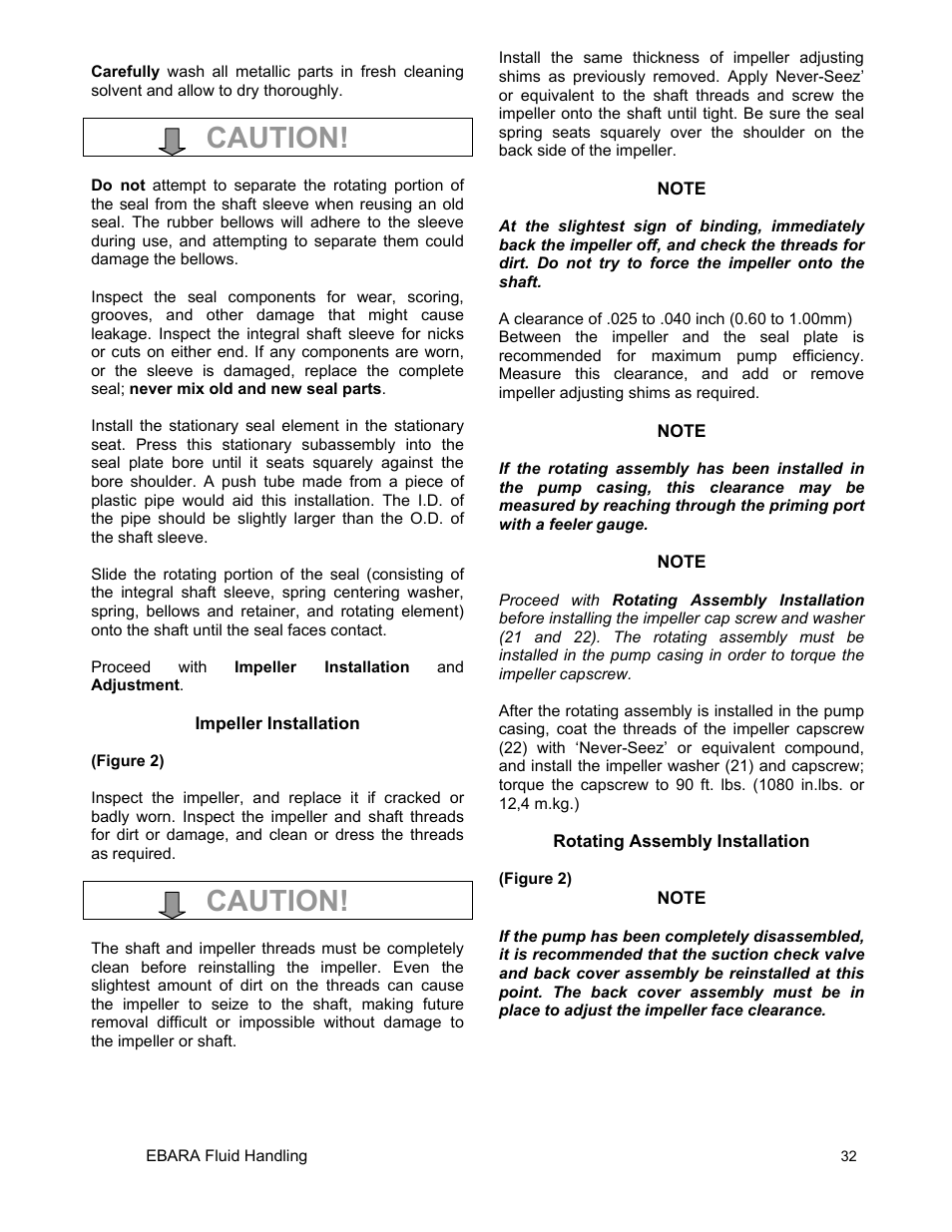 Caution | EBARA EFQU4 User Manual | Page 33 / 36