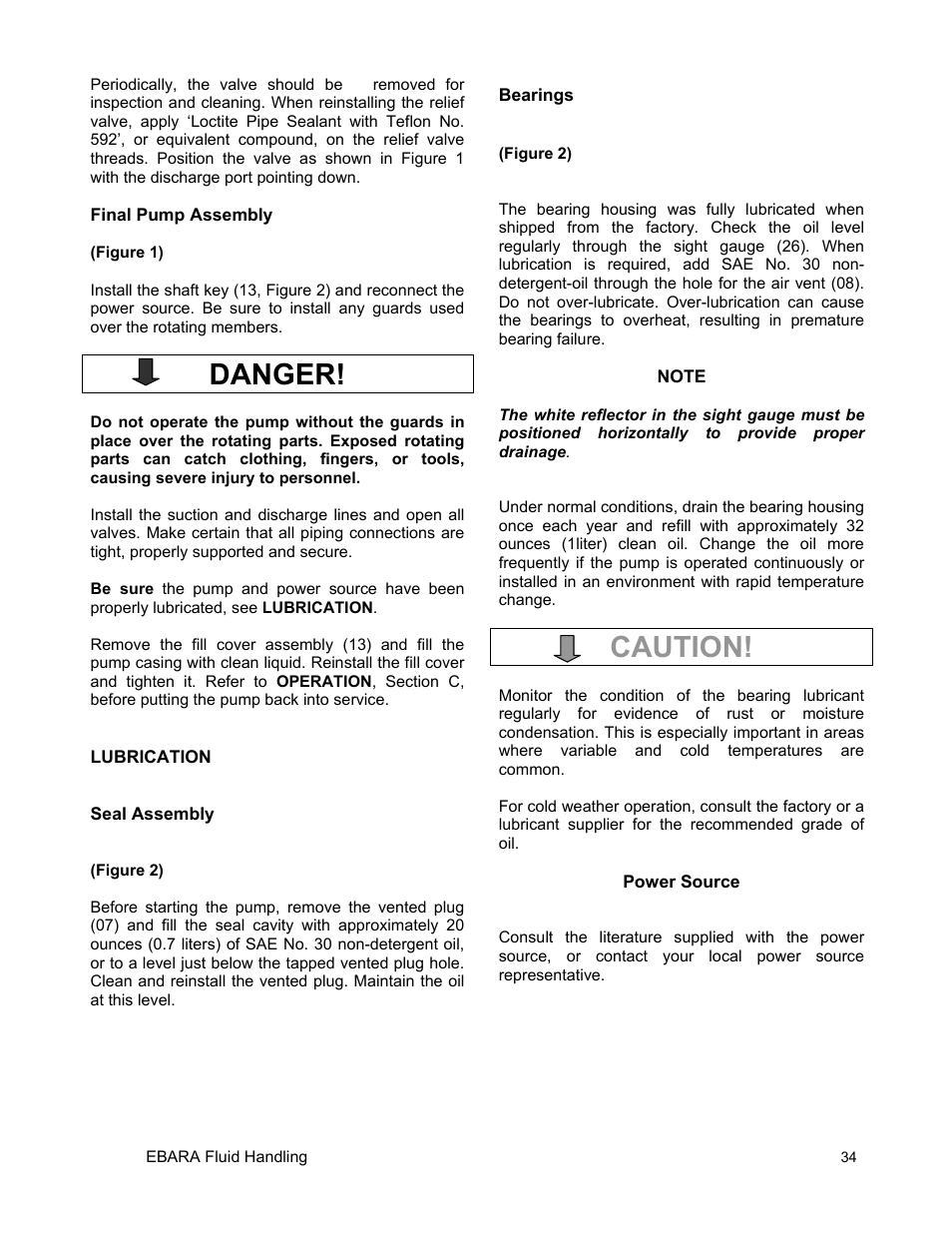 Caution, Danger | EBARA EFQU4 User Manual | Page 35 / 36