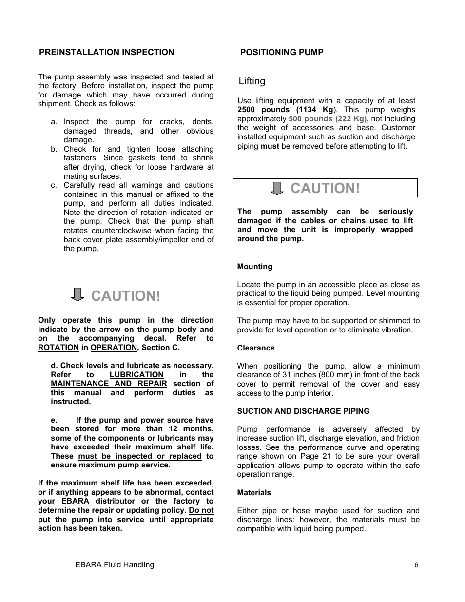 Caution | EBARA EFQU4 User Manual | Page 7 / 36