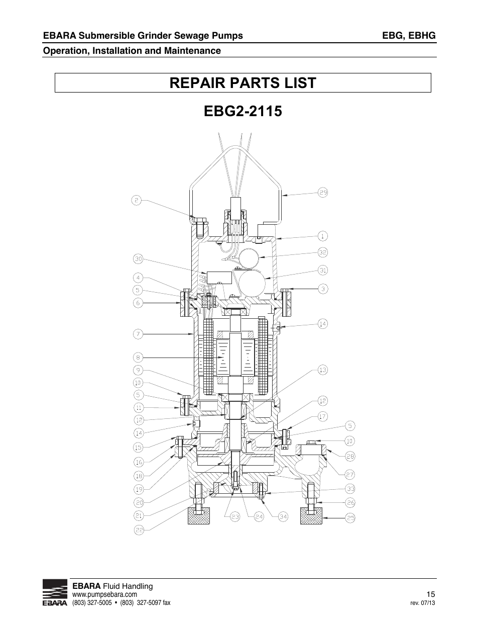 Repair parts list | EBARA EBHG User Manual | Page 15 / 32