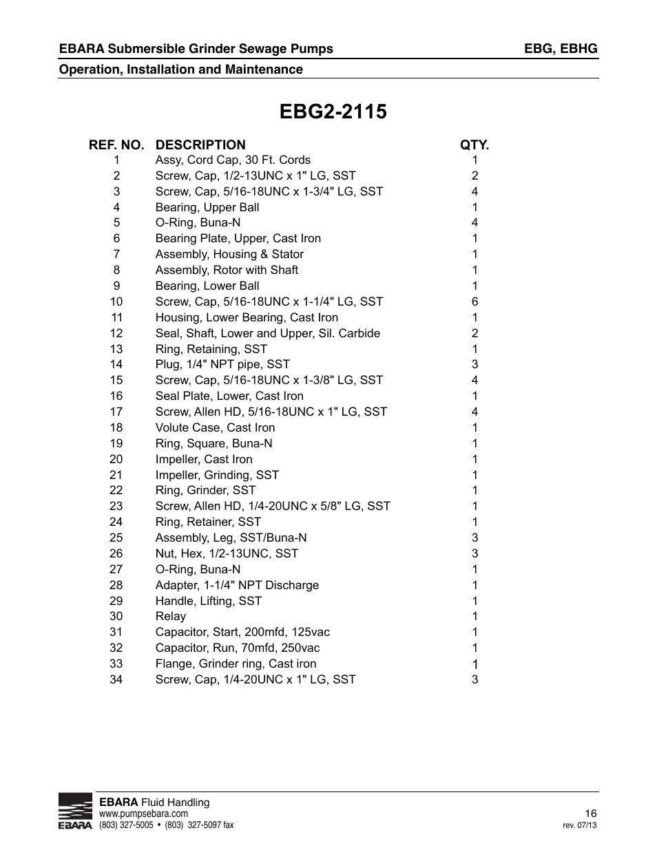 EBARA EBHG User Manual | Page 16 / 32