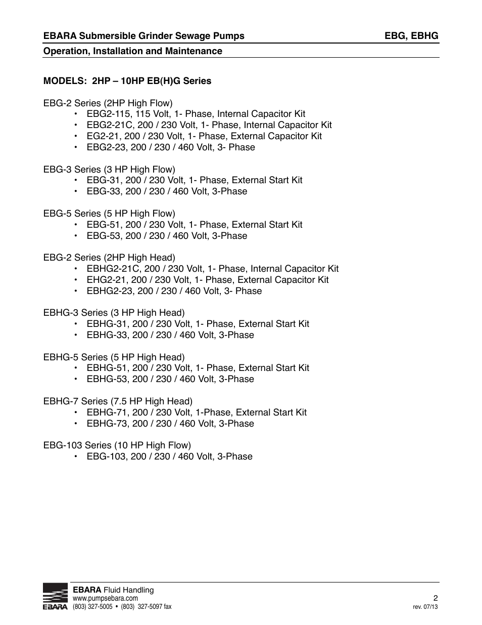 EBARA EBHG User Manual | Page 2 / 32