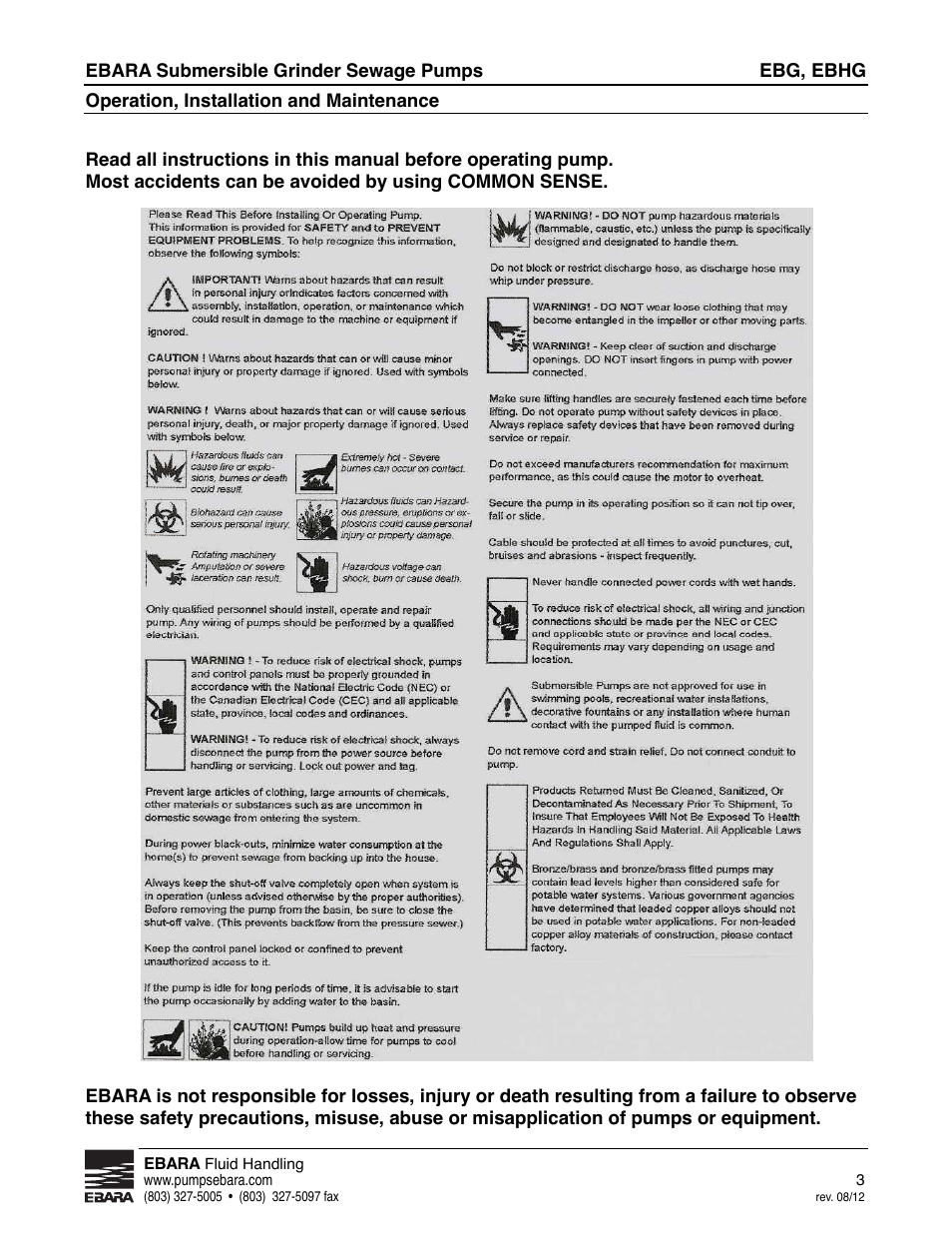 EBARA EBHG User Manual | Page 3 / 32