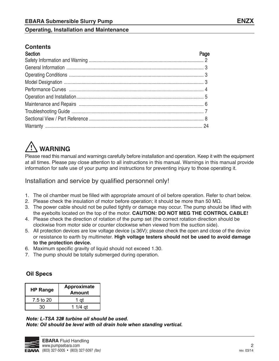 EBARA ENZX User Manual | Page 2 / 26