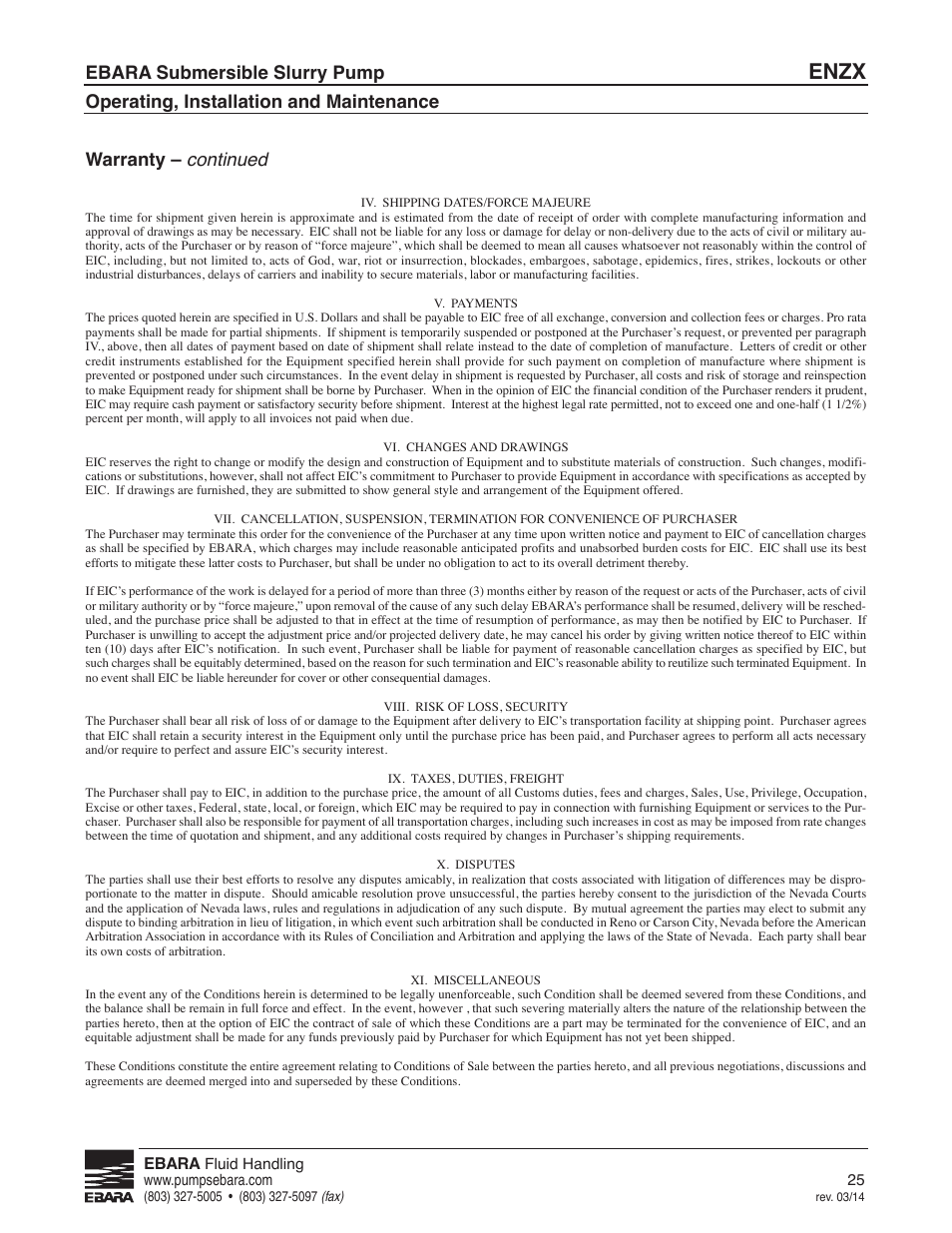 Enzx, Ebara submersible slurry pump | EBARA ENZX User Manual | Page 25 / 26