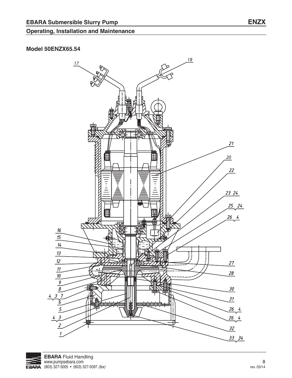 Sectional view / part reference, 50enzx65.54, Enzx | EBARA ENZX User Manual | Page 8 / 26