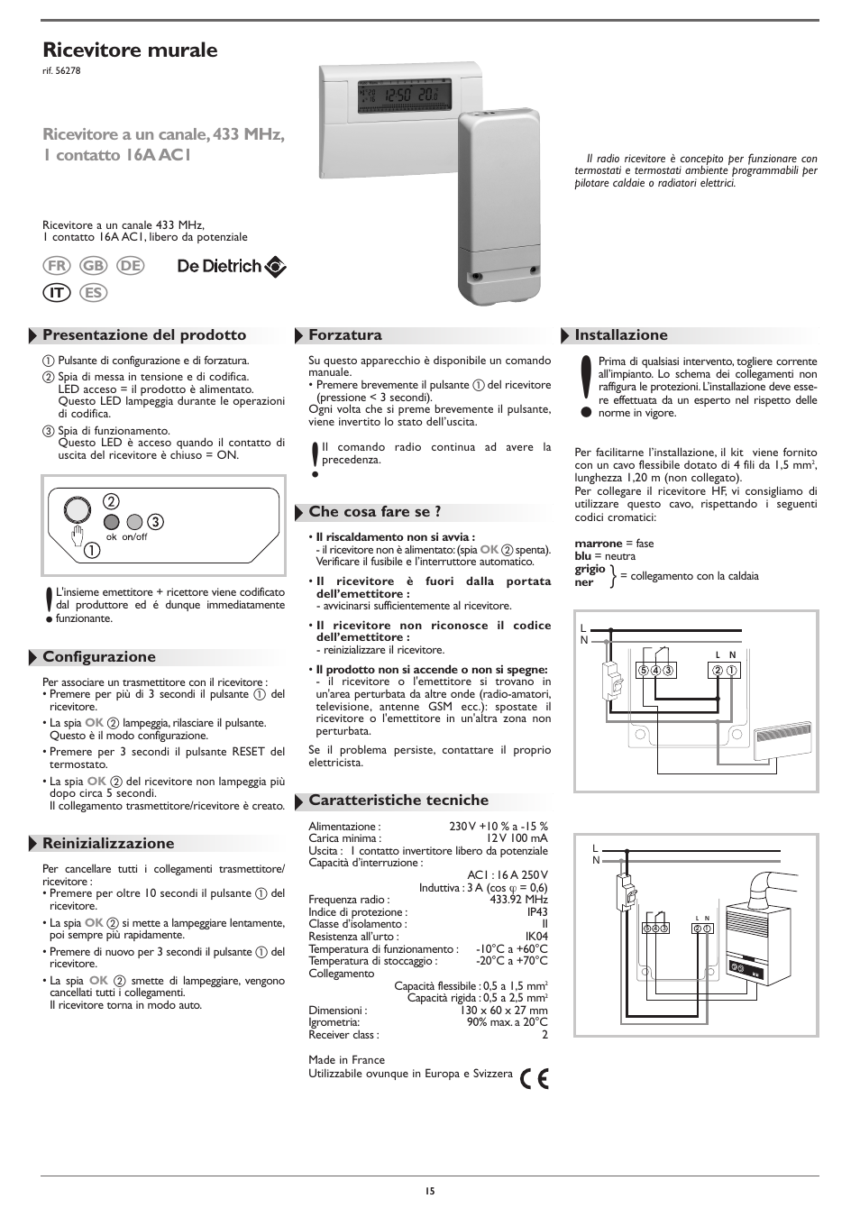 Ricevitore murale | DE DIETRICH AD248 thermostat User Manual | Page 15 / 20