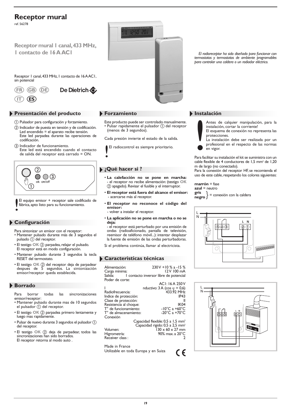 Receptor mural | DE DIETRICH AD248 thermostat User Manual | Page 19 / 20