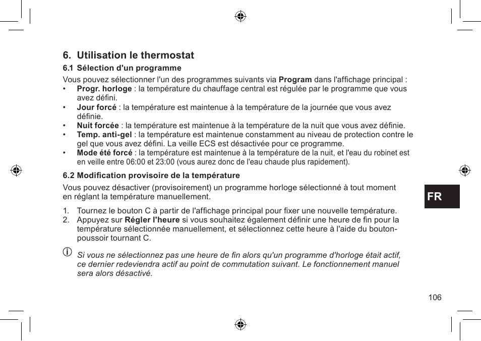 Utilisation le thermostat | DE DIETRICH Thermostat modulant d’ambiance User Manual | Page 106 / 168