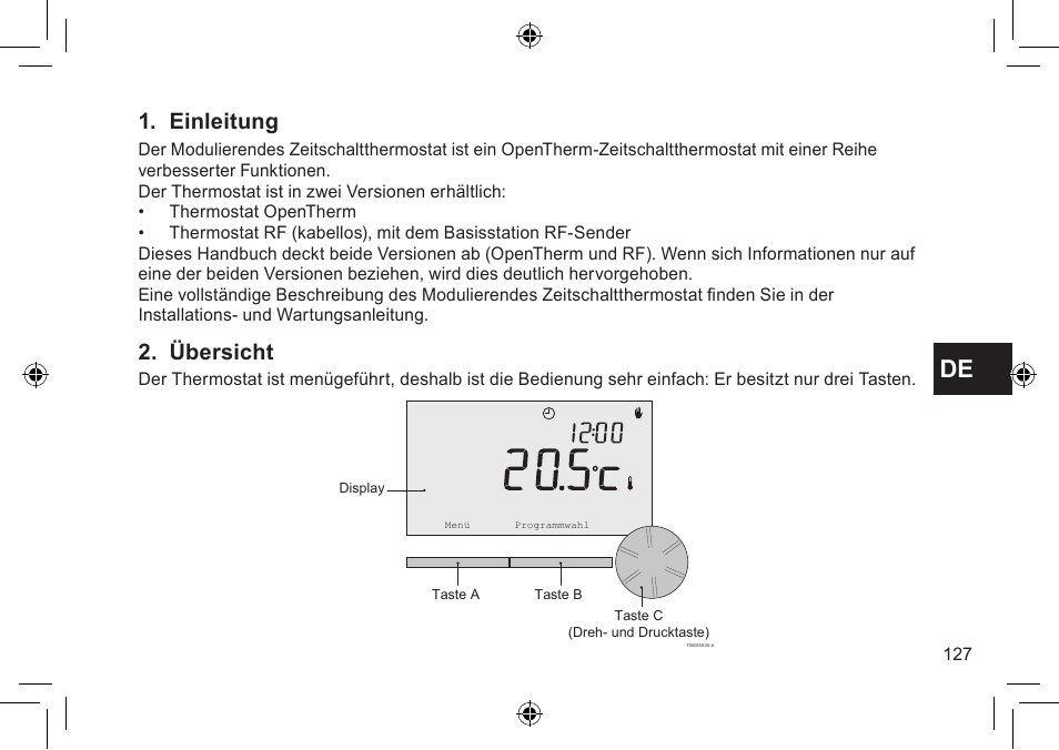 Einleitung, Übersicht | DE DIETRICH Thermostat modulant d’ambiance User Manual | Page 127 / 168