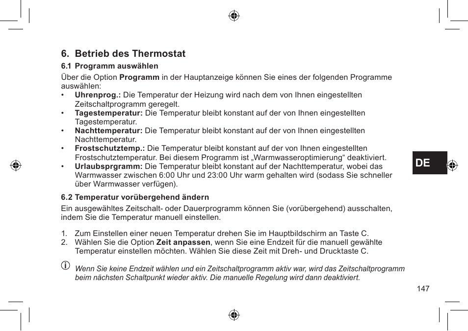 Betrieb des thermostat | DE DIETRICH Thermostat modulant d’ambiance User Manual | Page 147 / 168