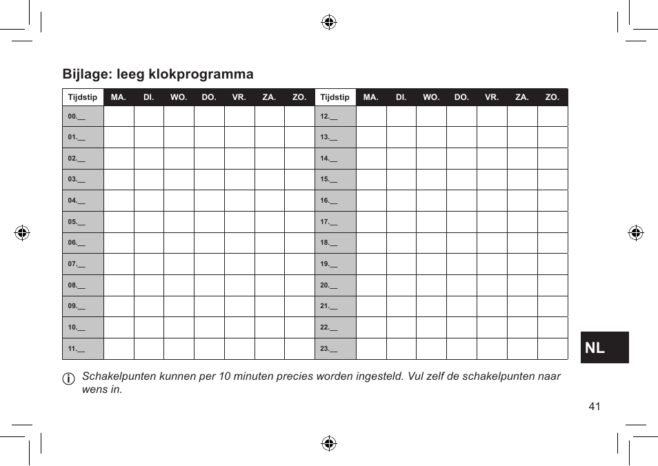 Bijlage: leeg klokprogramma | DE DIETRICH Thermostat modulant d’ambiance User Manual | Page 41 / 168