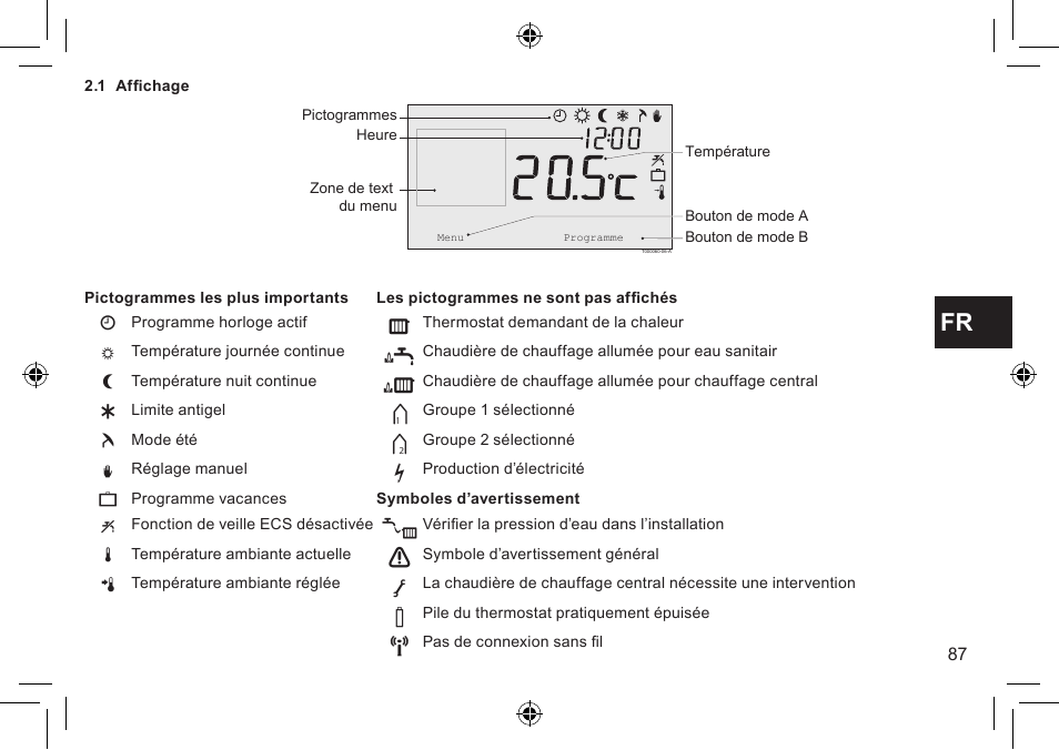 DE DIETRICH Thermostat modulant d’ambiance User Manual | Page 87 / 168