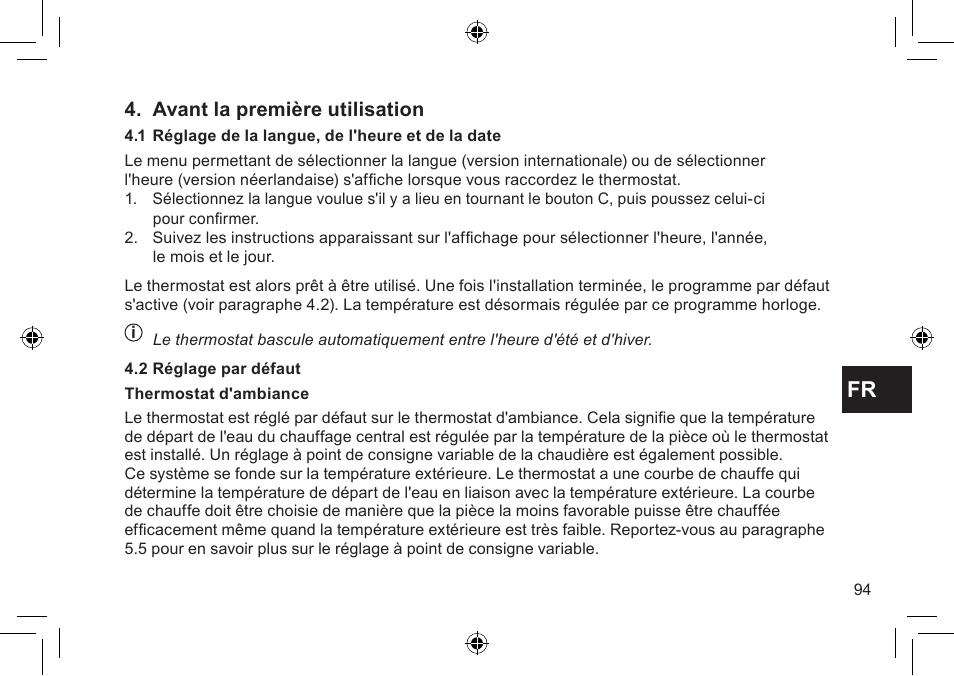 Avant la première utilisation | DE DIETRICH Thermostat modulant d’ambiance User Manual | Page 94 / 168