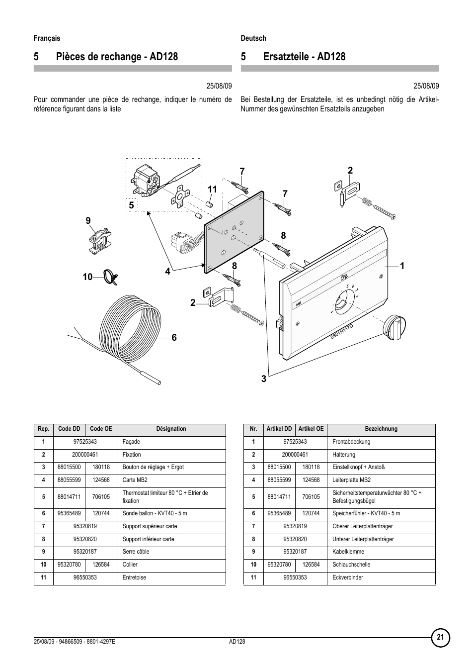 5pièces de rechange - ad128, 5ersatzteile - ad128 | DE DIETRICH МВ 2 User Manual | Page 21 / 24