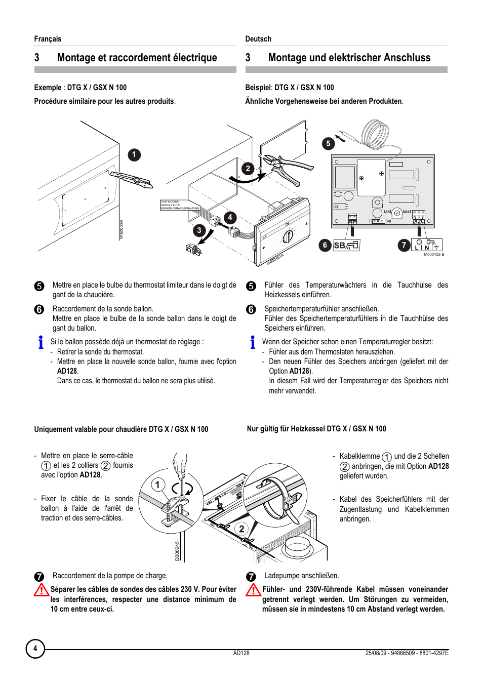 3montage et raccordement électrique, 3montage und elektrischer anschluss | DE DIETRICH МВ 2 User Manual | Page 4 / 24