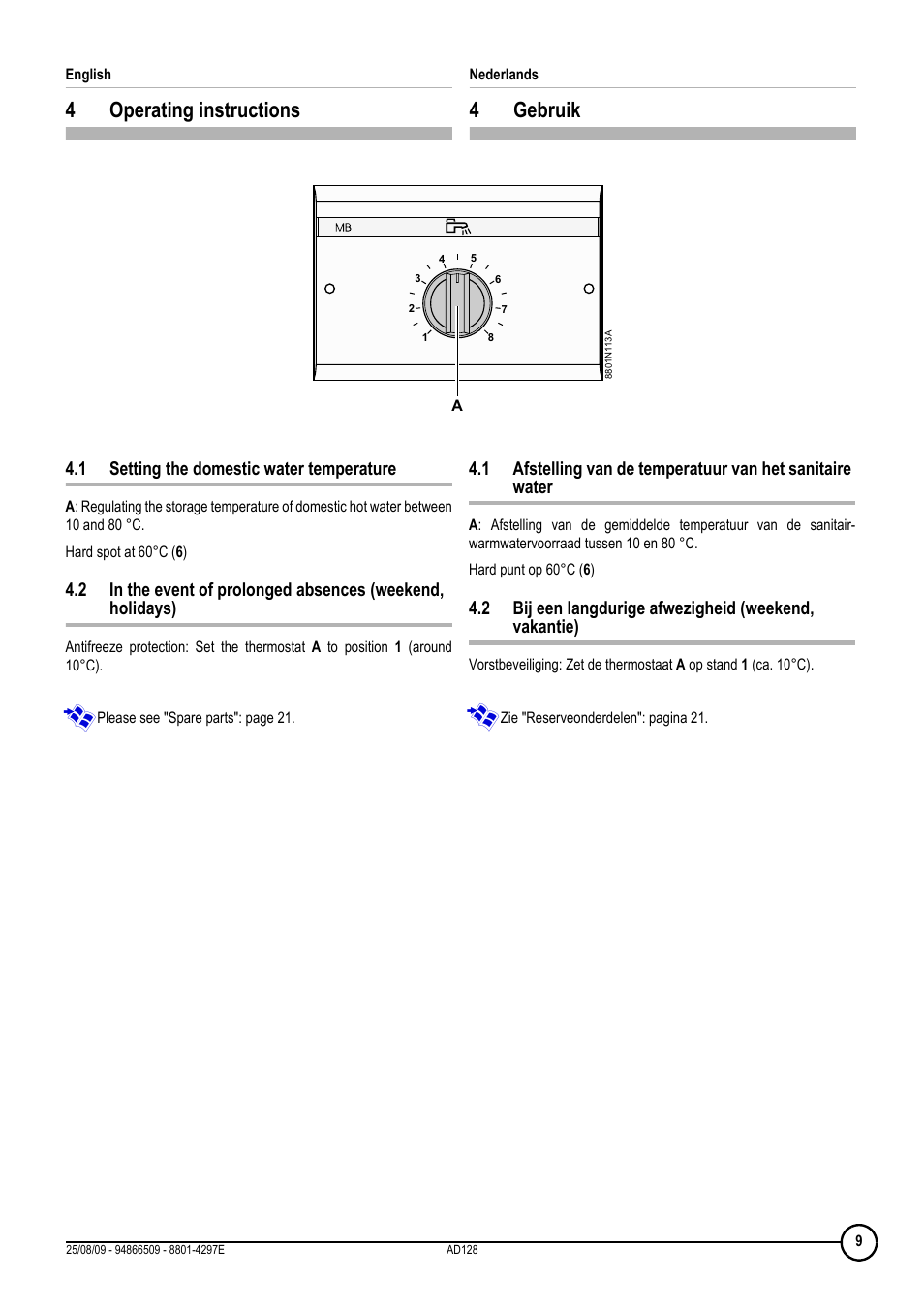 4operating instructions, 4gebruik | DE DIETRICH МВ 2 User Manual | Page 9 / 24