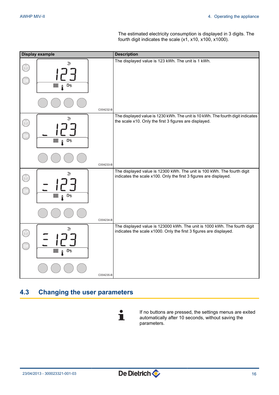 Changing the user parameters, 3 changing the user parameters | DE DIETRICH ALEZIO AWHP MIV-II User Manual | Page 17 / 32