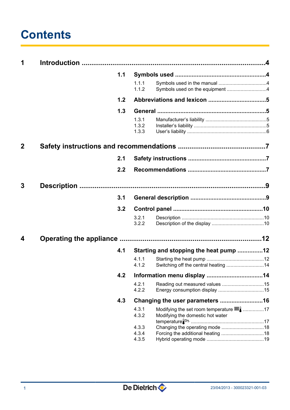 DE DIETRICH ALEZIO AWHP MIV-II User Manual | Page 2 / 32