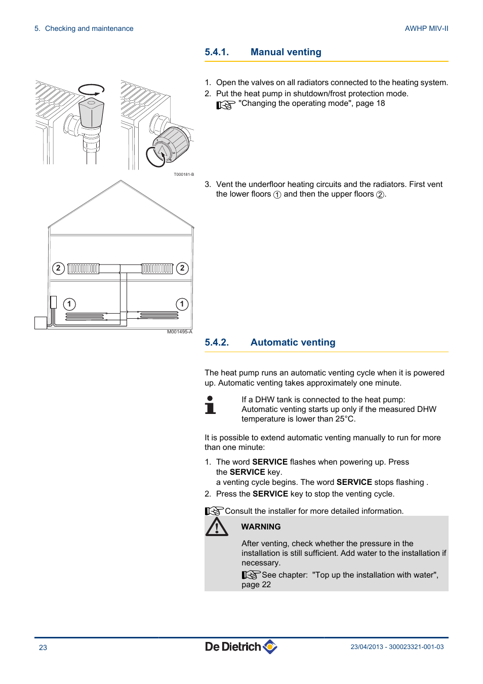 Manual venting, Automatic venting | DE DIETRICH ALEZIO AWHP MIV-II User Manual | Page 24 / 32