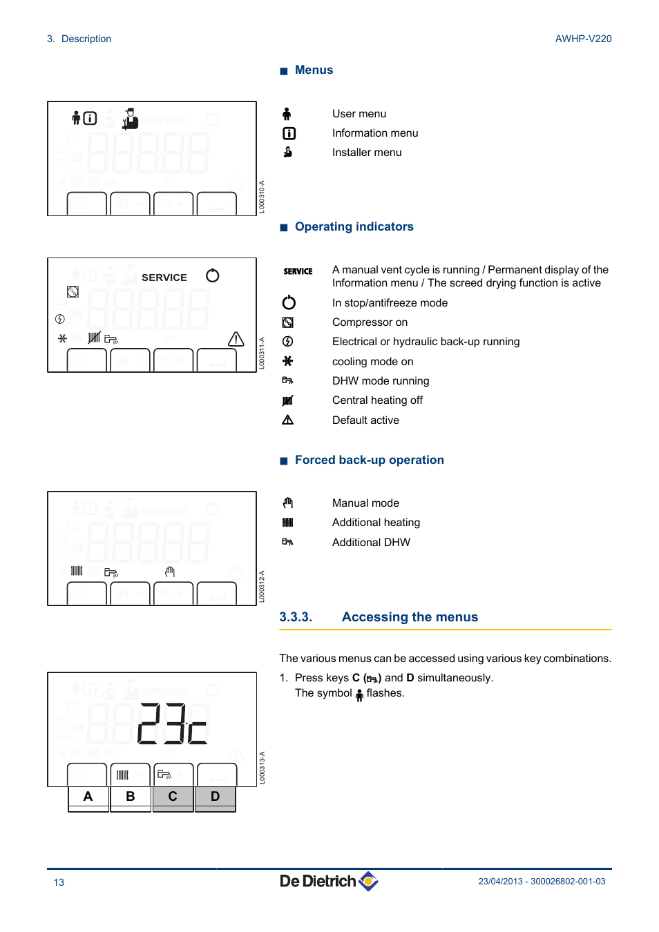 Accessing the menus | DE DIETRICH ALEZIO AWHP-V220 User Manual | Page 14 / 36
