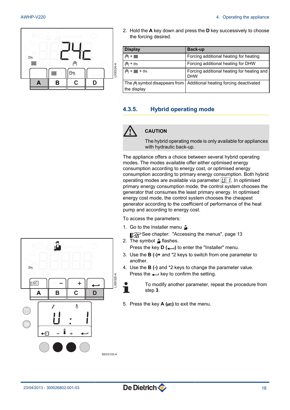 Hybrid operating mode | DE DIETRICH ALEZIO AWHP-V220 User Manual | Page 19 / 36