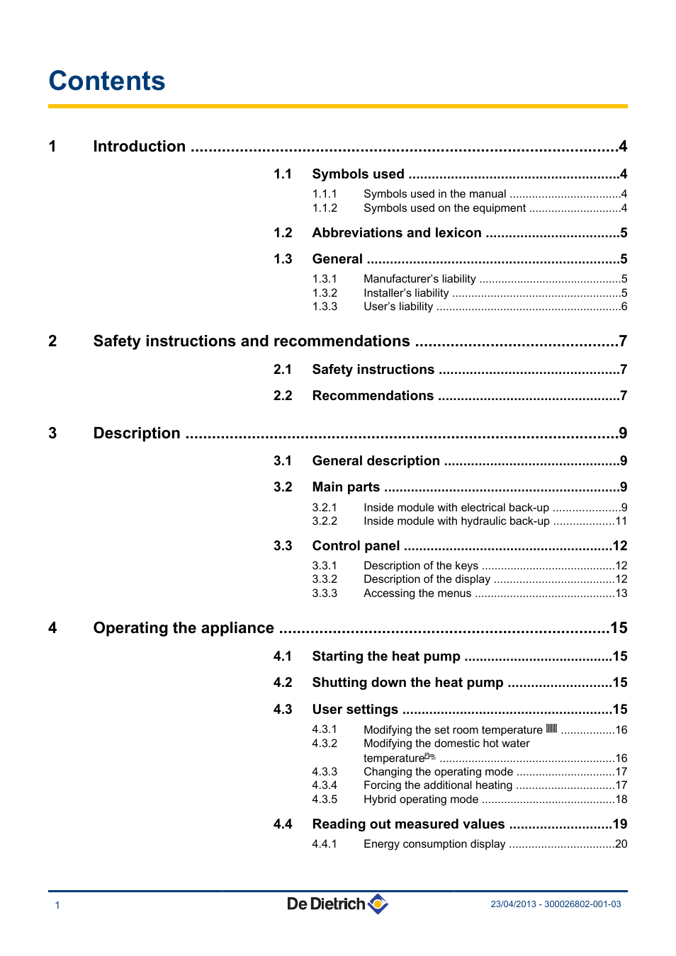 DE DIETRICH ALEZIO AWHP-V220 User Manual | Page 2 / 36