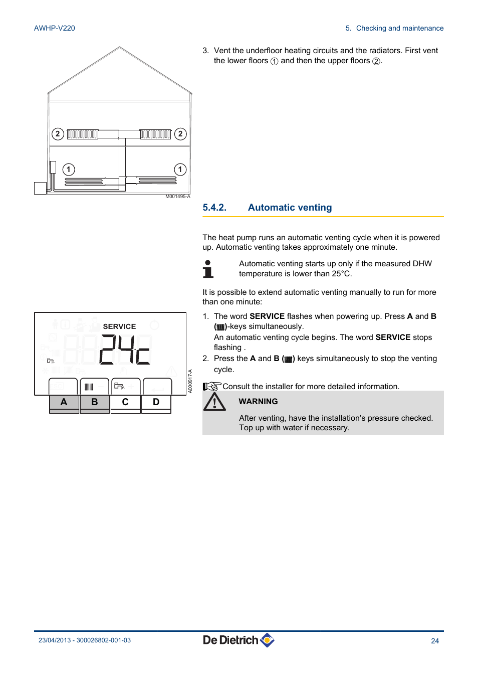 Automatic venting | DE DIETRICH ALEZIO AWHP-V220 User Manual | Page 25 / 36