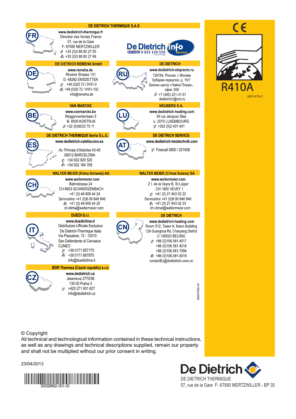 R410a | DE DIETRICH ALEZIO AWHP-V220 User Manual | Page 36 / 36