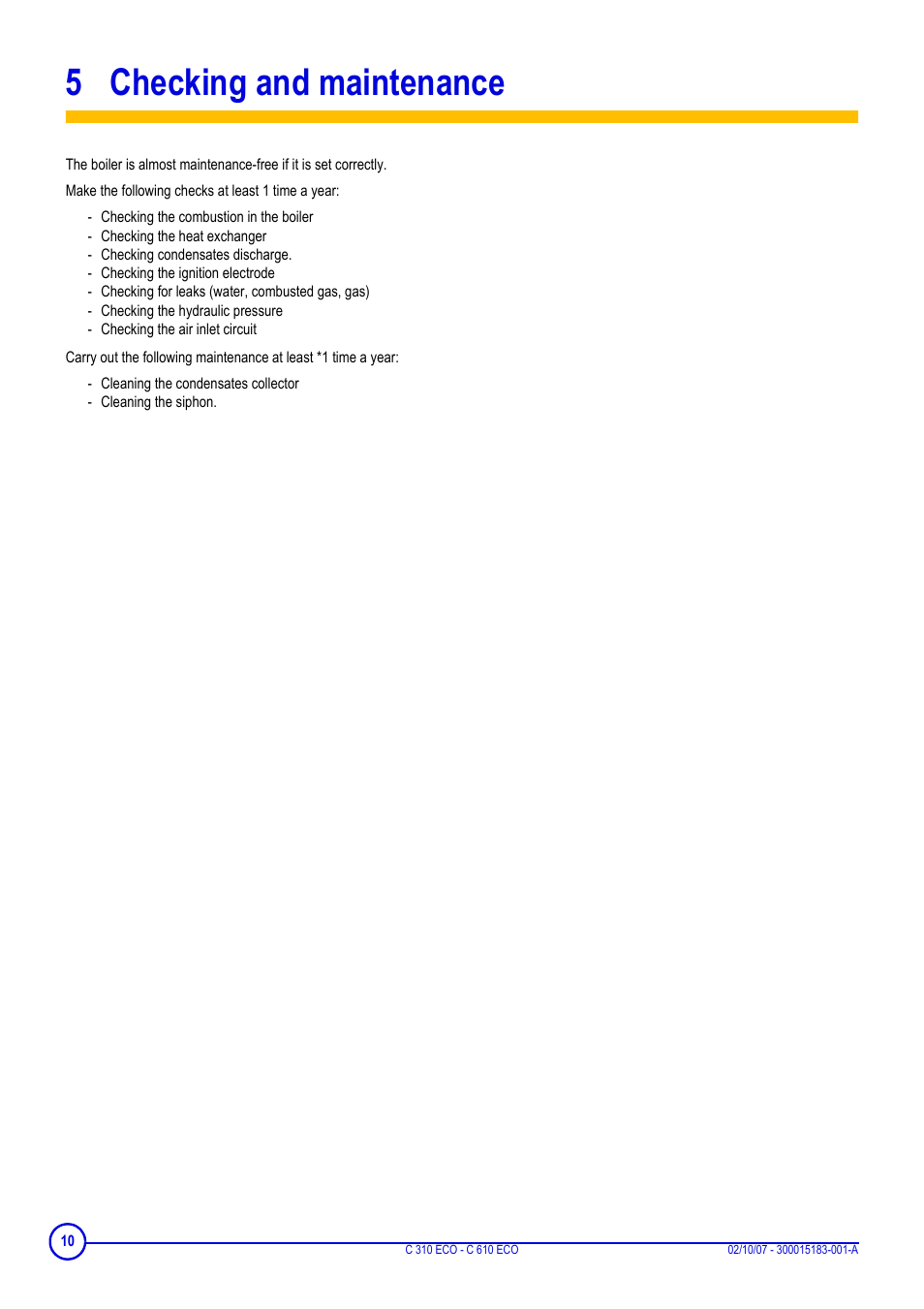 5 checking and maintenance | DE DIETRICH C 310 ECO - C 610 ECO User Manual | Page 10 / 20