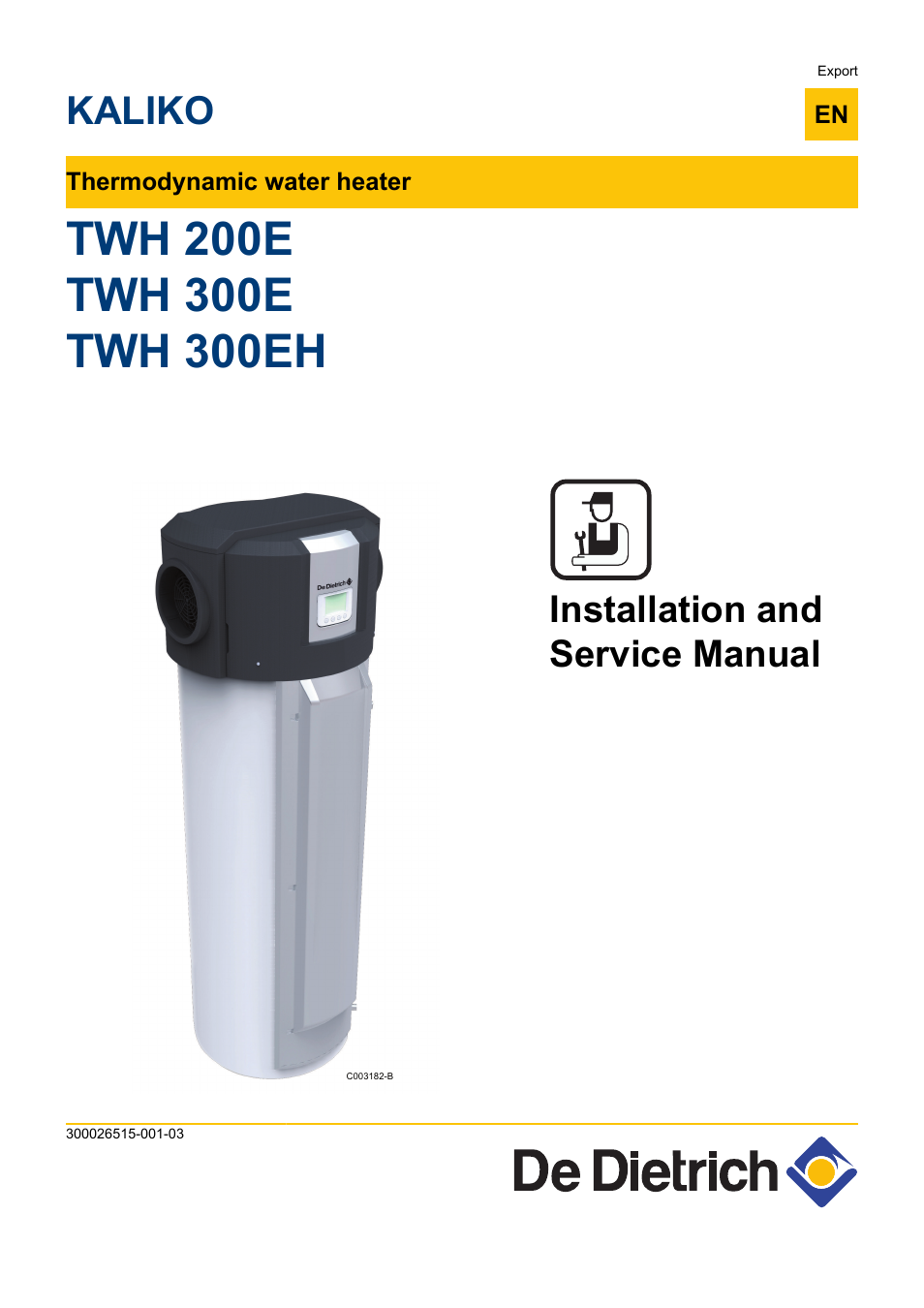 DE DIETRICH KALIKO TWH 200E - TWH 300E - TWH 300EH User Manual | 72 pages